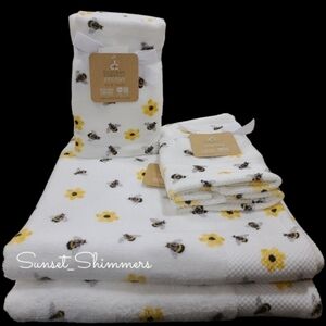 6pc Bath Hand Tip Towels Deborah Connolly Honey Bee Flowers Waffle Weave New